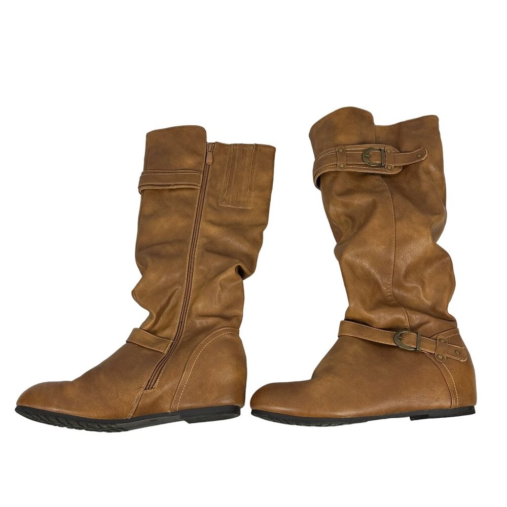 Dream Pairs Womens Brown Faux Leather Knee-High Boots Size 9.5